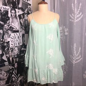 Mint cold- shoulder summer dress